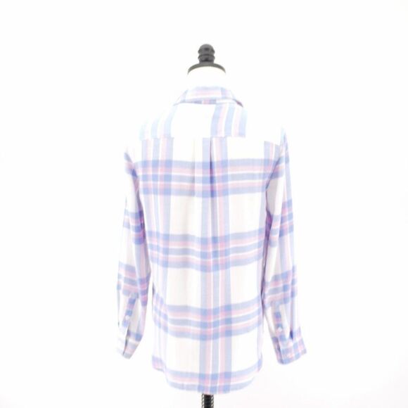 Banana Republic Boyfriend Fit White Pink Blue Flannel Plaid Button Front Small - Picture 5 of 9